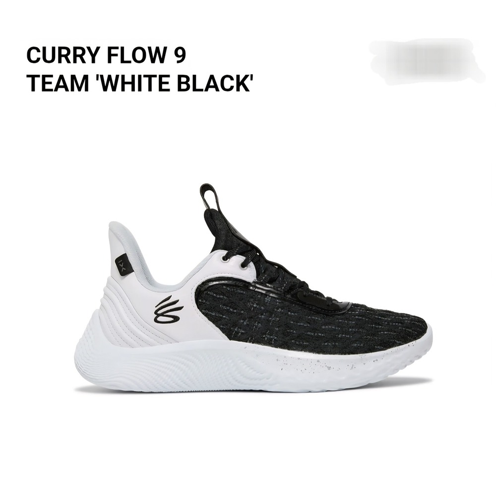 Under Armour Curry Flow 9 Team Wht & BlkBasketball Shoes 3025631-103 Mens 8 W9.5